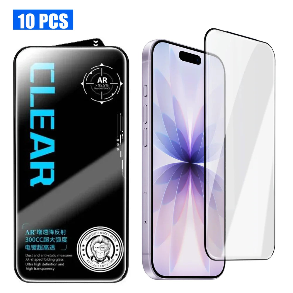 For iPhone 17 10Pcs Screen Protector AR Anti-Reflection High Aluminium-silicon Glass Silk Printing Clear Film - Transparent - 1