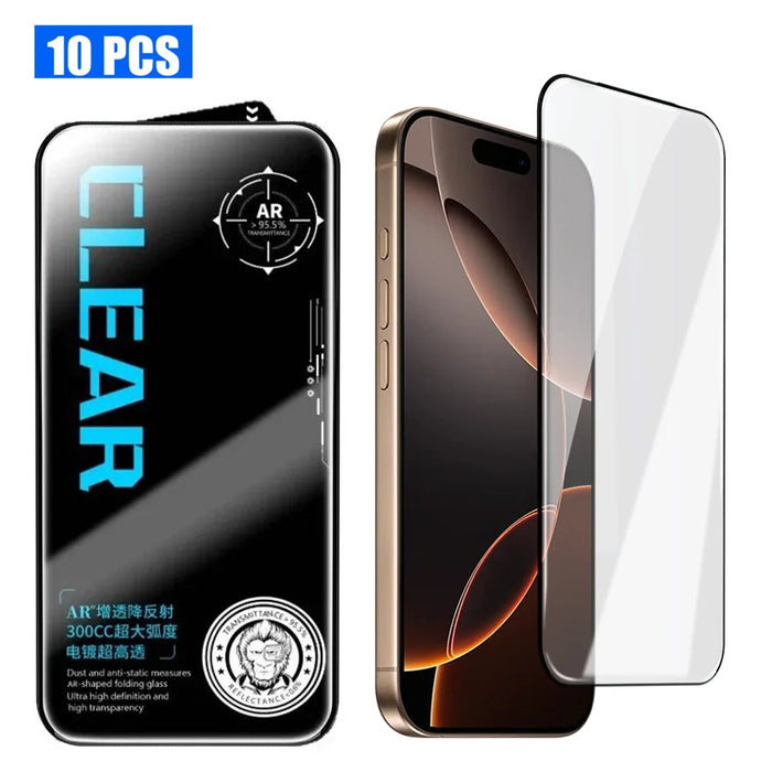 For iPhone 16 Pro 10Pcs Screen Protector AR Anti-Reflection High Aluminium-silicon Glass Silk Printing Clear Film - Transparent - 1