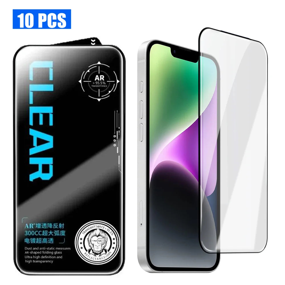 For iPhone 14 10Pcs Screen Protector AR Anti-Reflection High Aluminium-silicon Glass Silk Printing Clear Film - Transparent - 1
