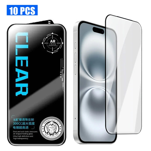 For iPhone 16 10Pcs Screen Protector AR Anti-Reflection High Aluminium-silicon Glass Silk Printing Clear Film - Transparent - 1