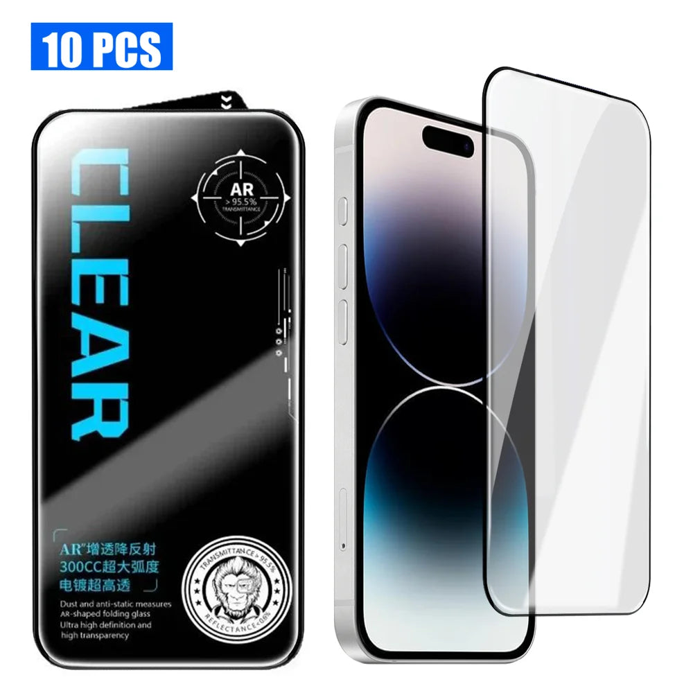 For iPhone 14 Pro Max 10Pcs Screen Protector AR Anti-Reflection High Aluminium-silicon Glass Silk Printing Clear Film - Transparent - 1