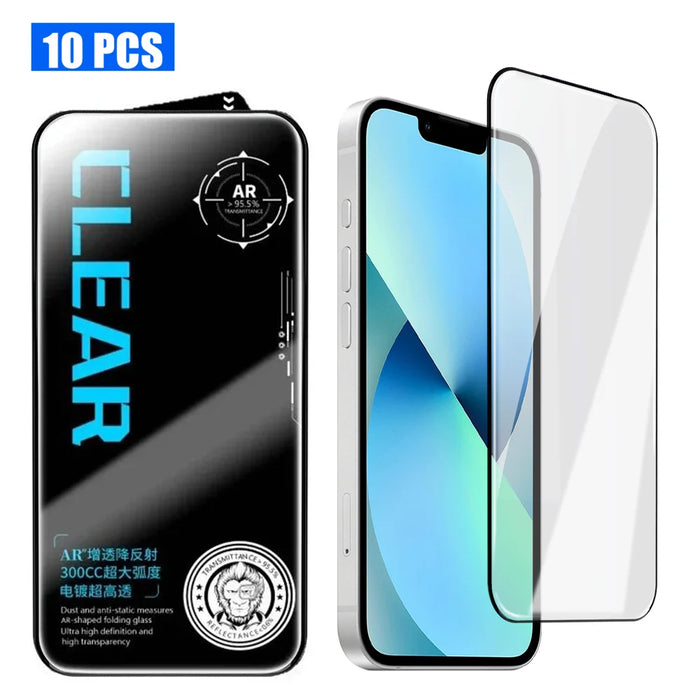 For iPhone 13 10Pcs Screen Protector AR Anti-Reflection High Aluminium-silicon Glass Silk Printing Clear Film - Transparent - 1