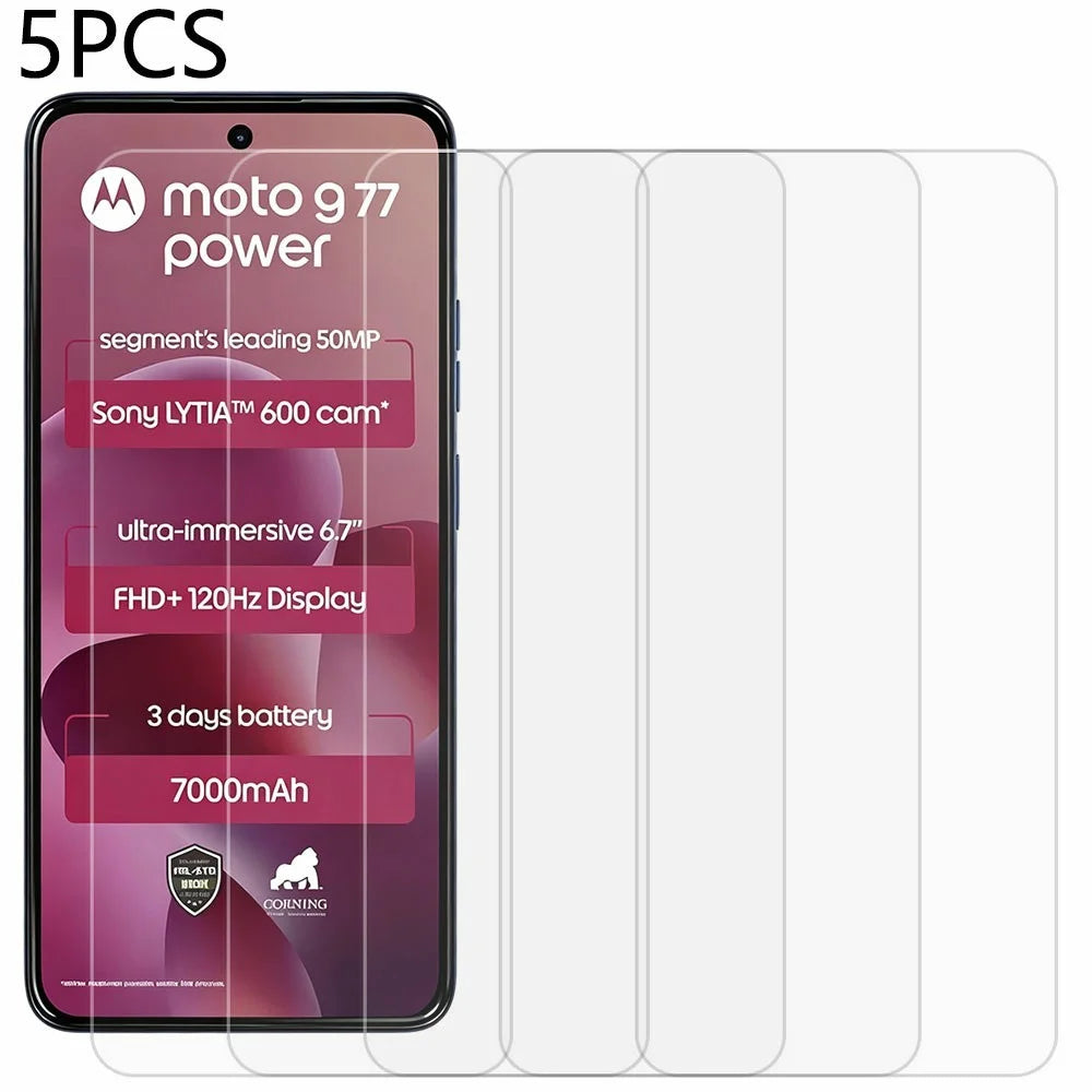 5Pcs For Motorola Moto G77 Power 5G Front Screen Protector 0.3mm 2.5D Tempered Glass Film, Not Full Covering - Transparent - 1