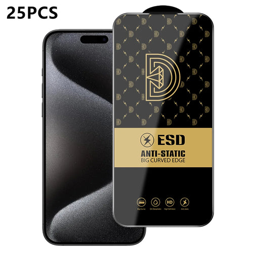 For iPhone 15 Pro 25Pcs Screen Protector Anti-static Silk Printing Medium Alumina Glass HD Clear Film - Transparent - 1