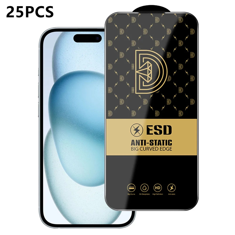 For iPhone 15 25Pcs Screen Protector Anti-static Silk Printing Medium Alumina Glass HD Clear Film - Transparent - 1