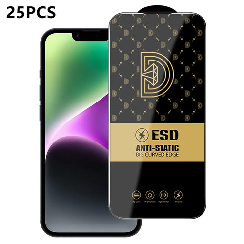 For iPhone 14 25Pcs Screen Protector Anti-static Silk Printing Medium Alumina Glass HD Clear Film - Transparent - 1
