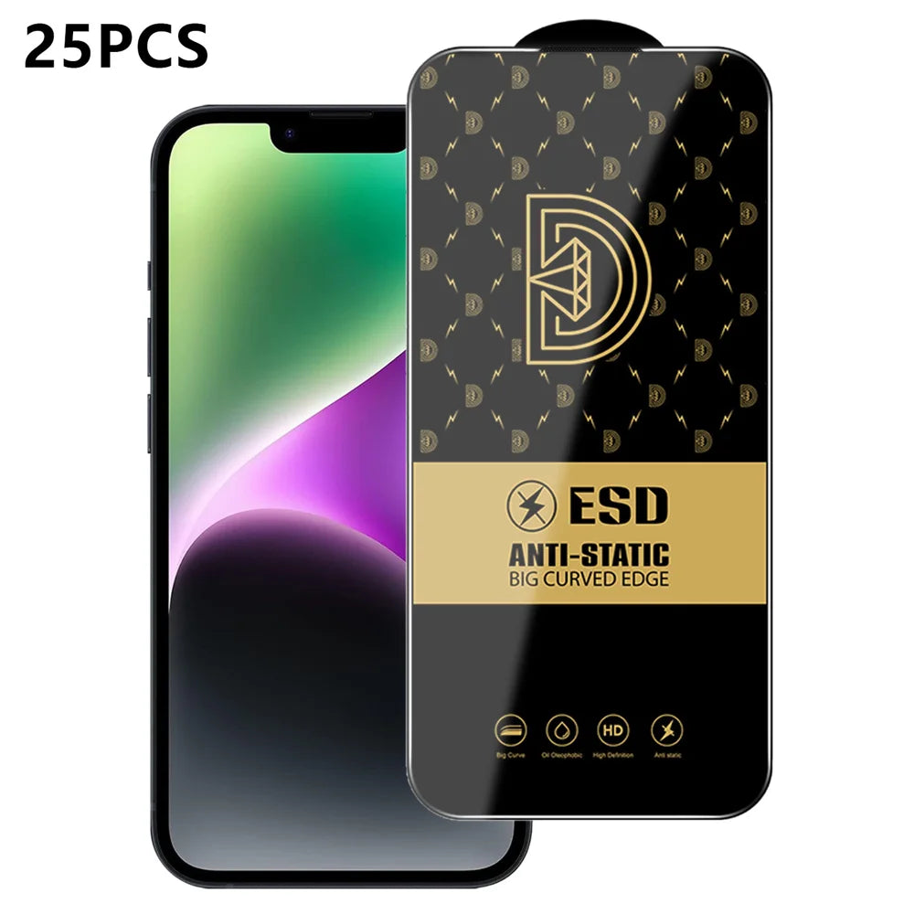 For iPhone 14 25Pcs Screen Protector Anti-static Silk Printing Medium Alumina Glass HD Clear Film - Transparent - 1