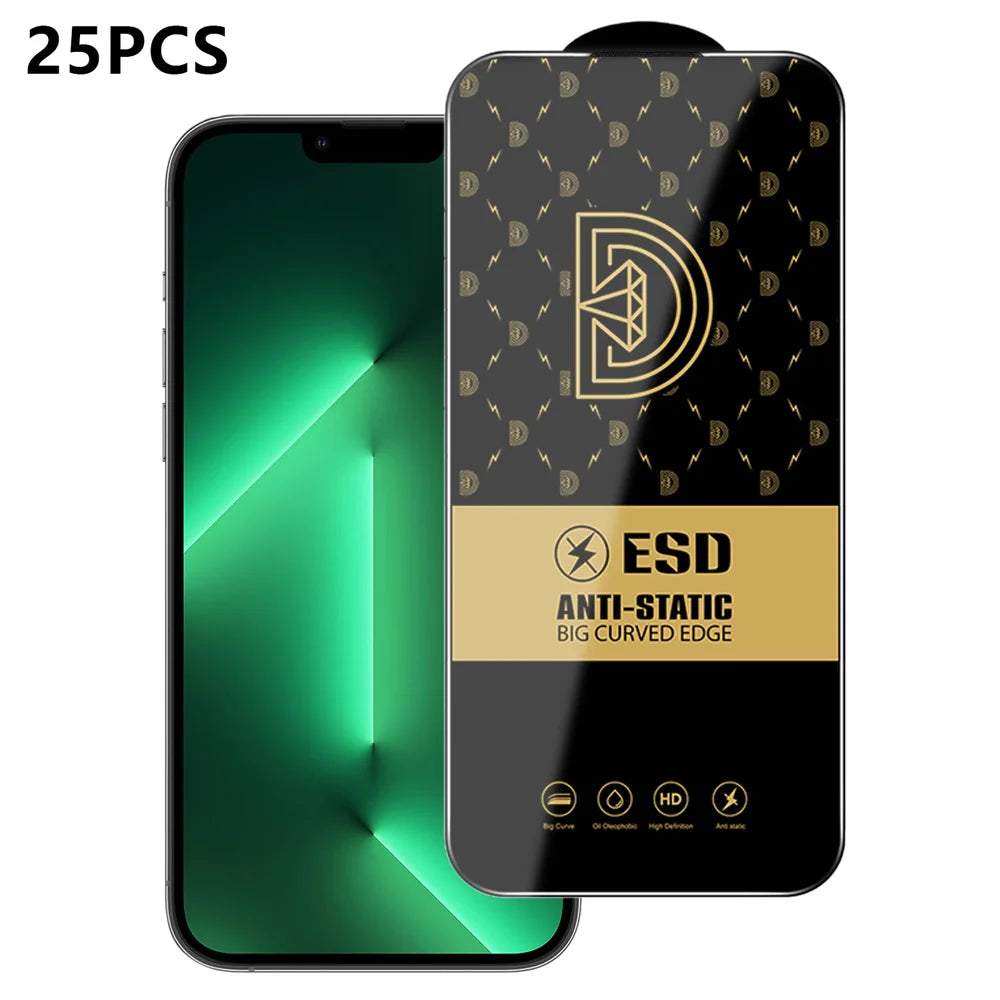 For iPhone 13 Pro Max 25Pcs Screen Protector Anti-static Silk Printing Medium Alumina Glass HD Clear Film - Transparent - 1
