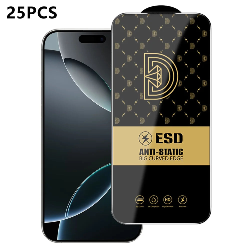 For iPhone 16 Pro 25Pcs Screen Protector Anti-static Silk Printing Medium Alumina Glass HD Clear Film - Transparent - 1