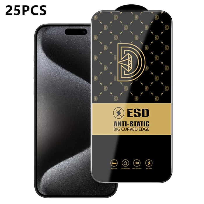 For iPhone 15 Pro Max 25Pcs Screen Protector Anti-static Silk Printing Medium Alumina Glass HD Clear Film - Transparent - 1