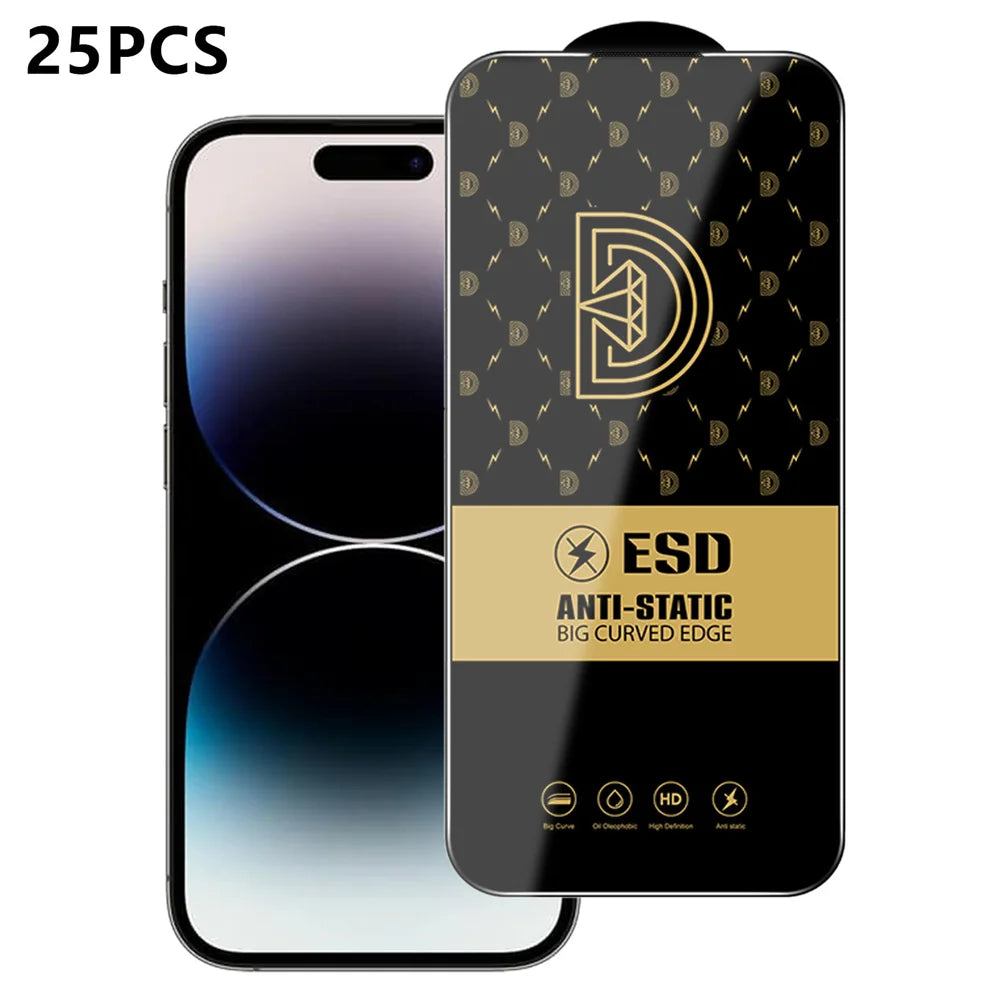 For iPhone 14 Pro Max 25Pcs Screen Protector Anti-static Silk Printing Medium Alumina Glass HD Clear Film - Transparent - 1