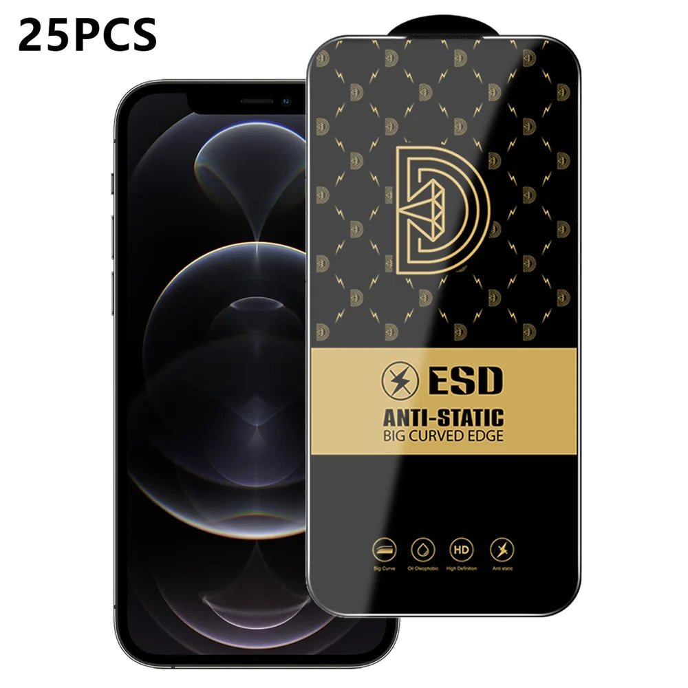 For iPhone 12 Pro 25Pcs Screen Protector Anti-static Silk Printing Medium Alumina Glass HD Clear Film - Transparent - 1