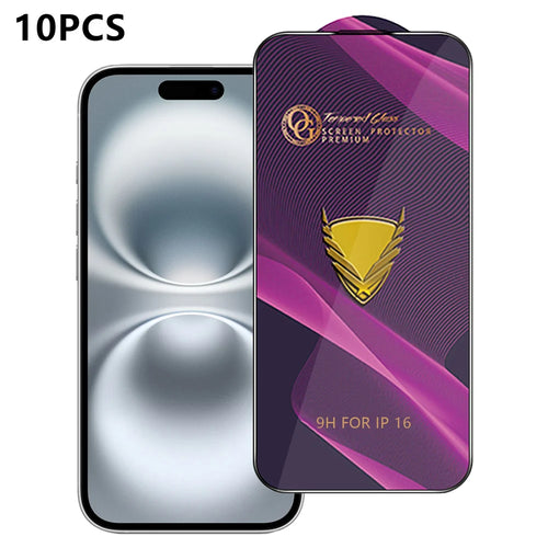For iPhone 16 10Pcs Screen Protector Full Cover Anti-Static Clear High Aluminium-silicon Glass Film - Transparent - 1