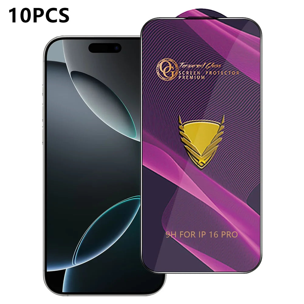 For iPhone 16 Pro 10Pcs Screen Protector Full Cover Anti-Static Clear High Aluminium-silicon Glass Film - Transparent - 1