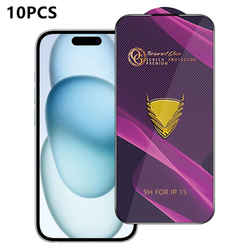 For iPhone 15 10Pcs Screen Protector Full Cover Anti-Static Clear High Aluminium-silicon Glass Film - Transparent - 1