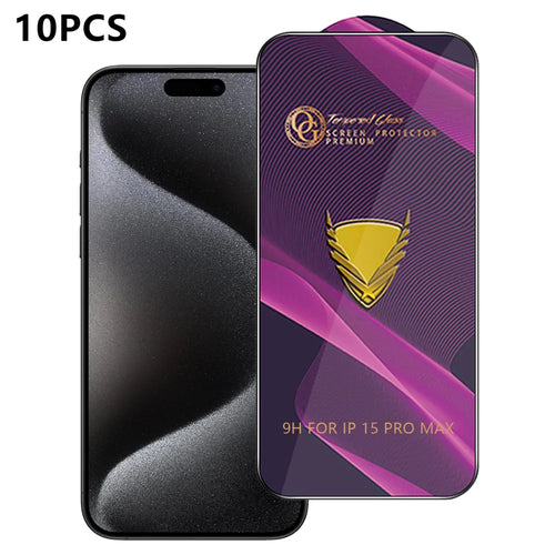 For iPhone 15 Pro Max 10Pcs Screen Protector Full Cover Anti-Static Clear High Aluminium-silicon Glass Film - Transparent - 1