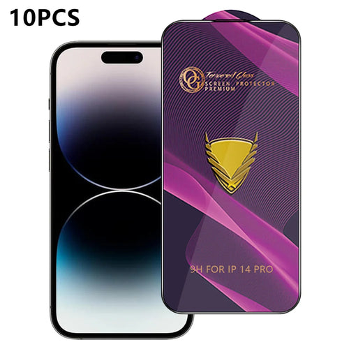 For iPhone 14 Pro 10Pcs Screen Protector Full Cover Anti-Static Clear High Aluminium-silicon Glass Film - Transparent - 1