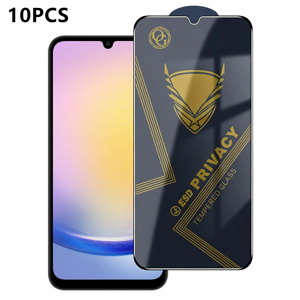 For Samsung Galaxy A25 5G (Global) (161mm) 10Pcs Privacy Screen Protector 28° Anti-Spy Anti-Static High Aluminium-silicon Glass Film - Black - 1