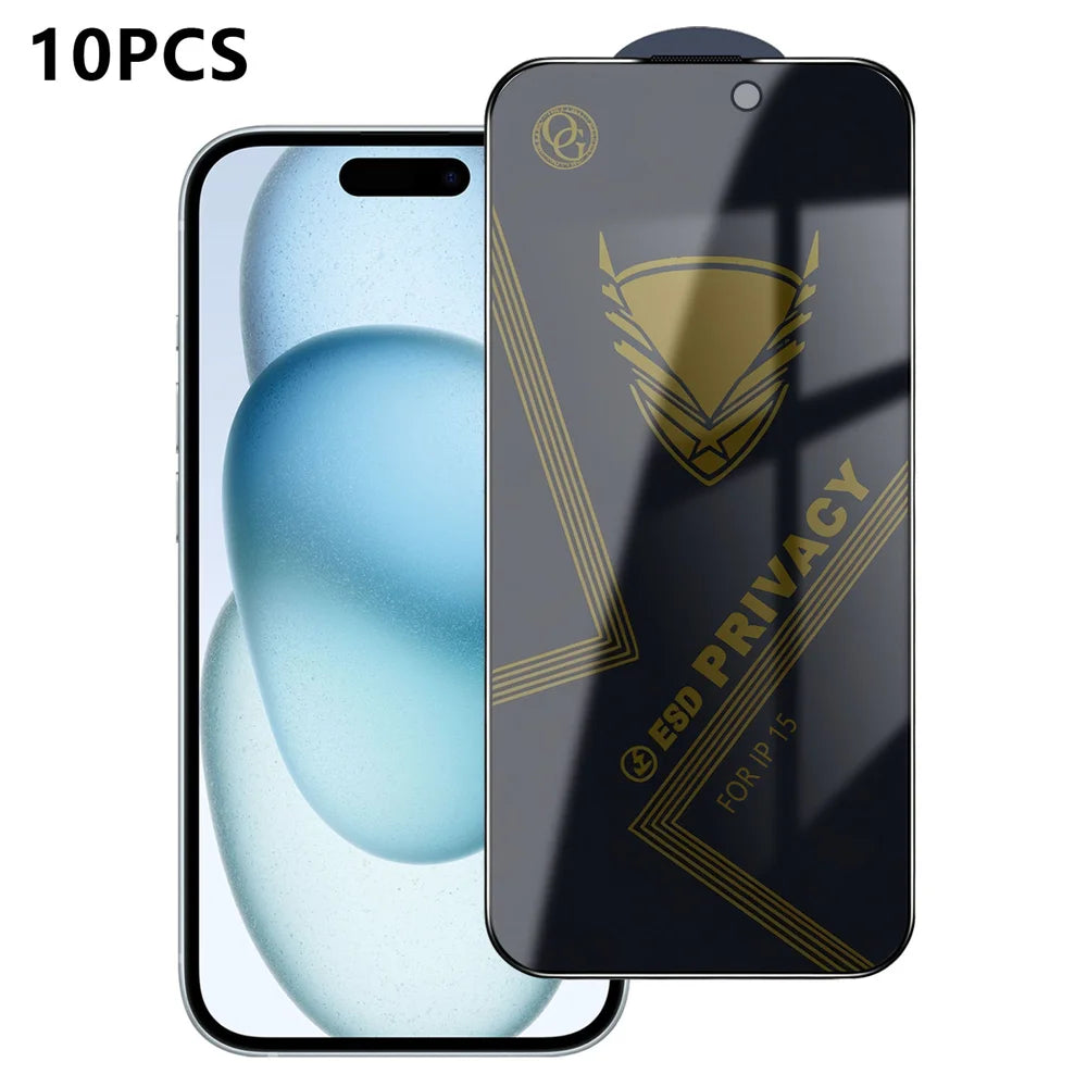 For iPhone 15 10Pcs Privacy Screen Protector 28° Anti-Spy Anti-Static High Aluminium-silicon Glass Film - Black - 1