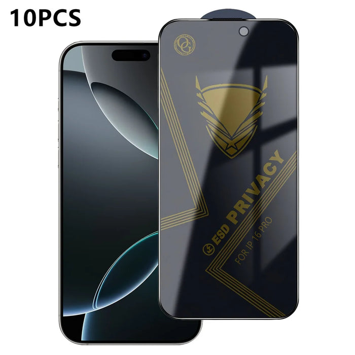 For iPhone 16 Pro 10Pcs Privacy Screen Protector 28° Anti-Spy Anti-Static High Aluminium-silicon Glass Film - Black - 1