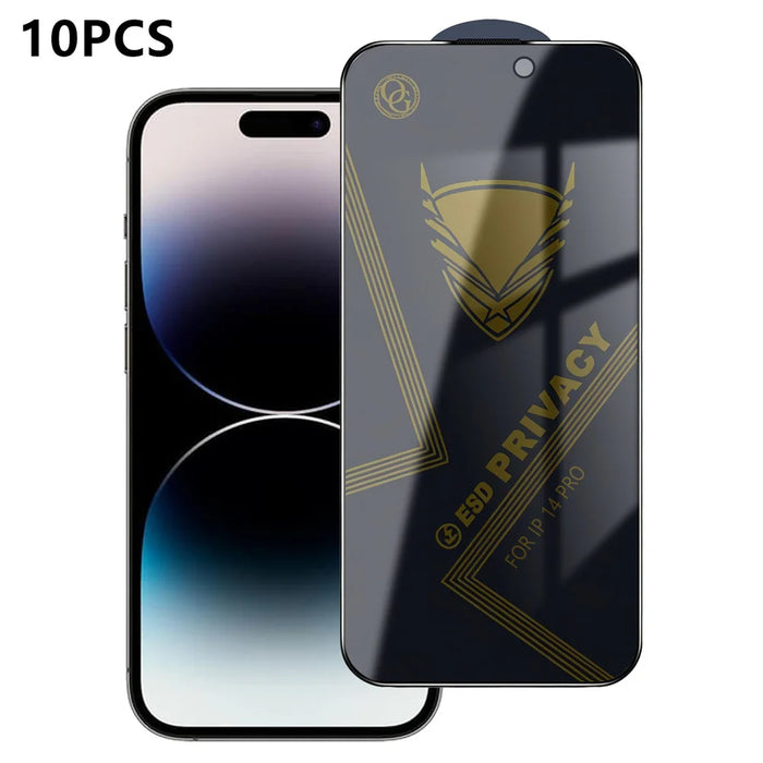 For iPhone 14 Pro 10Pcs Privacy Screen Protector 28° Anti-Spy Anti-Static High Aluminium-silicon Glass Film - Black - 1