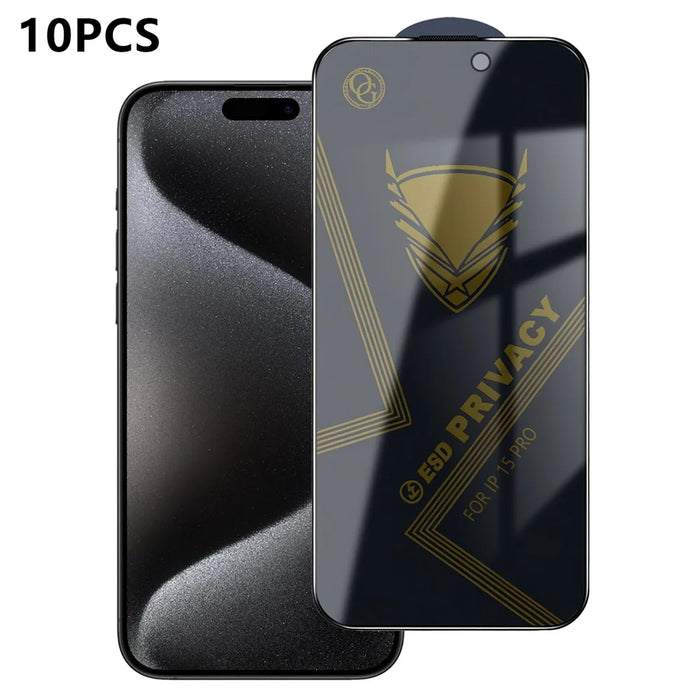 For iPhone 15 Pro 10Pcs Privacy Screen Protector 28° Anti-Spy Anti-Static High Aluminium-silicon Glass Film - Black - 1