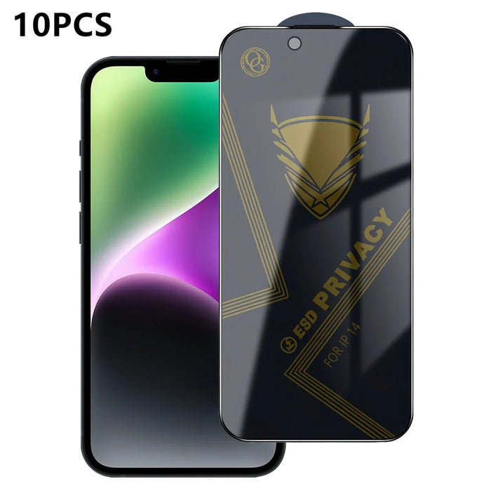 For iPhone 14 10Pcs Privacy Screen Protector 28° Anti-Spy Anti-Static High Aluminium-silicon Glass Film - Black - 1