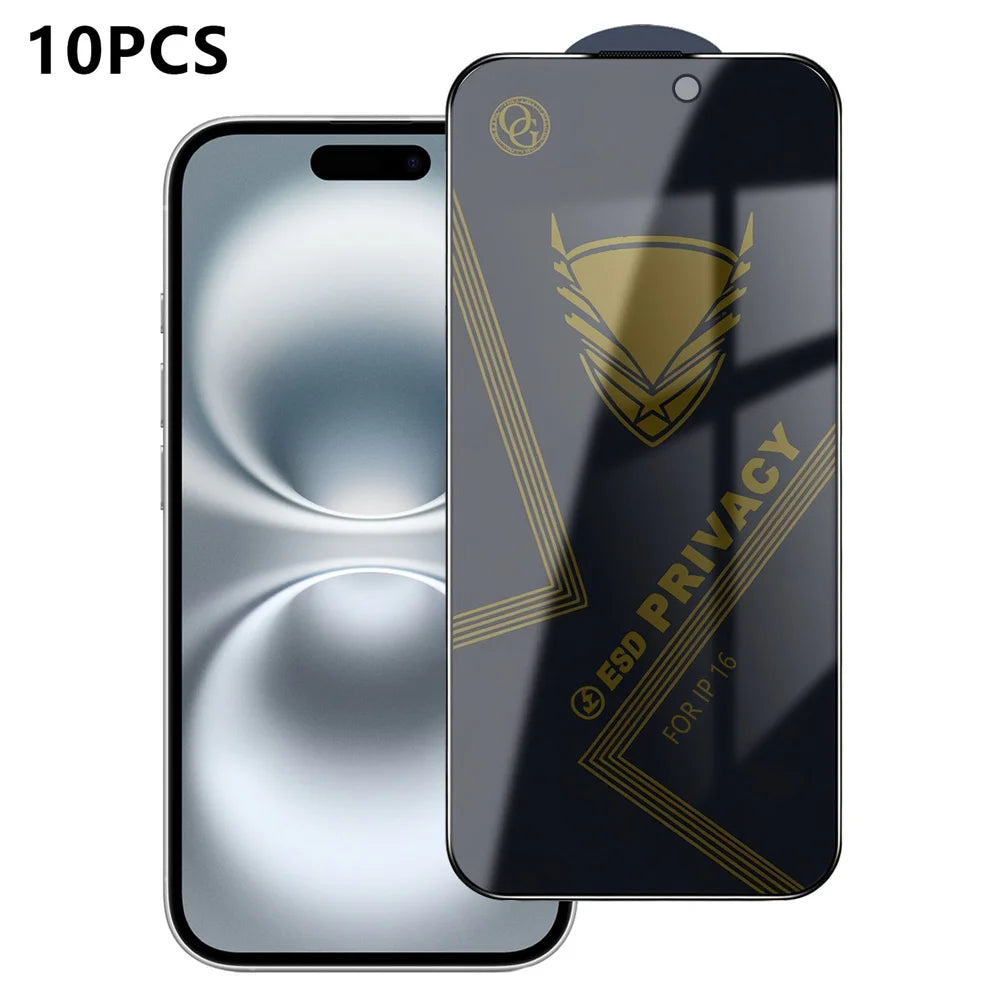 For iPhone 16 10Pcs Privacy Screen Protector 28° Anti-Spy Anti-Static High Aluminium-silicon Glass Film - Black - 1