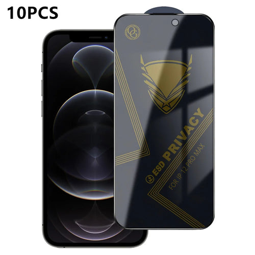 For iPhone 12 Pro Max 10Pcs Privacy Screen Protector 28° Anti-Spy Anti-Static High Aluminium-silicon Glass Film - Black - 1