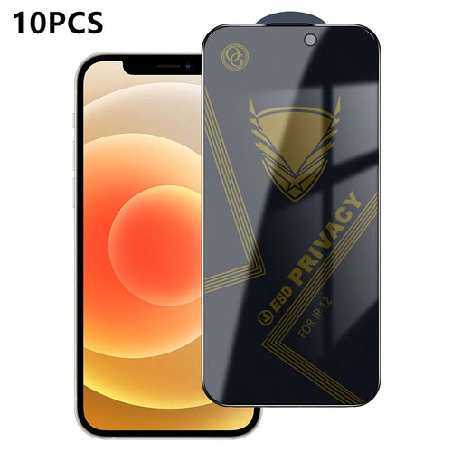 For iPhone 12 10Pcs Privacy Screen Protector 28° Anti-Spy Anti-Static High Aluminium-silicon Glass Film - Black - 1