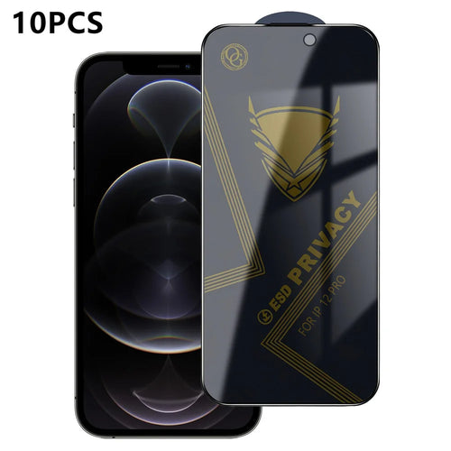 For iPhone 12 Pro 10Pcs Privacy Screen Protector 28° Anti-Spy Anti-Static High Aluminium-silicon Glass Film - Black - 1