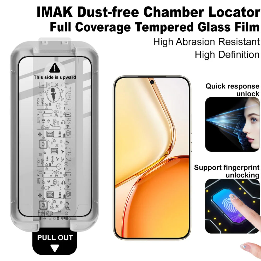 IMAK for Honor X80 Pro Max 5G 3Pcs Tempered Glass Full Screen Protector Full Glue Film with Dust-free Installation Tool (Fingerprint Unlock) - Black - Transparent - 4