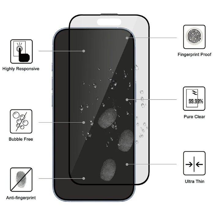 For iPhone 15 Pro Max AGC Glass Screen Protector Silk Printing Matte Full Glue Full Cover Film - Black - 2