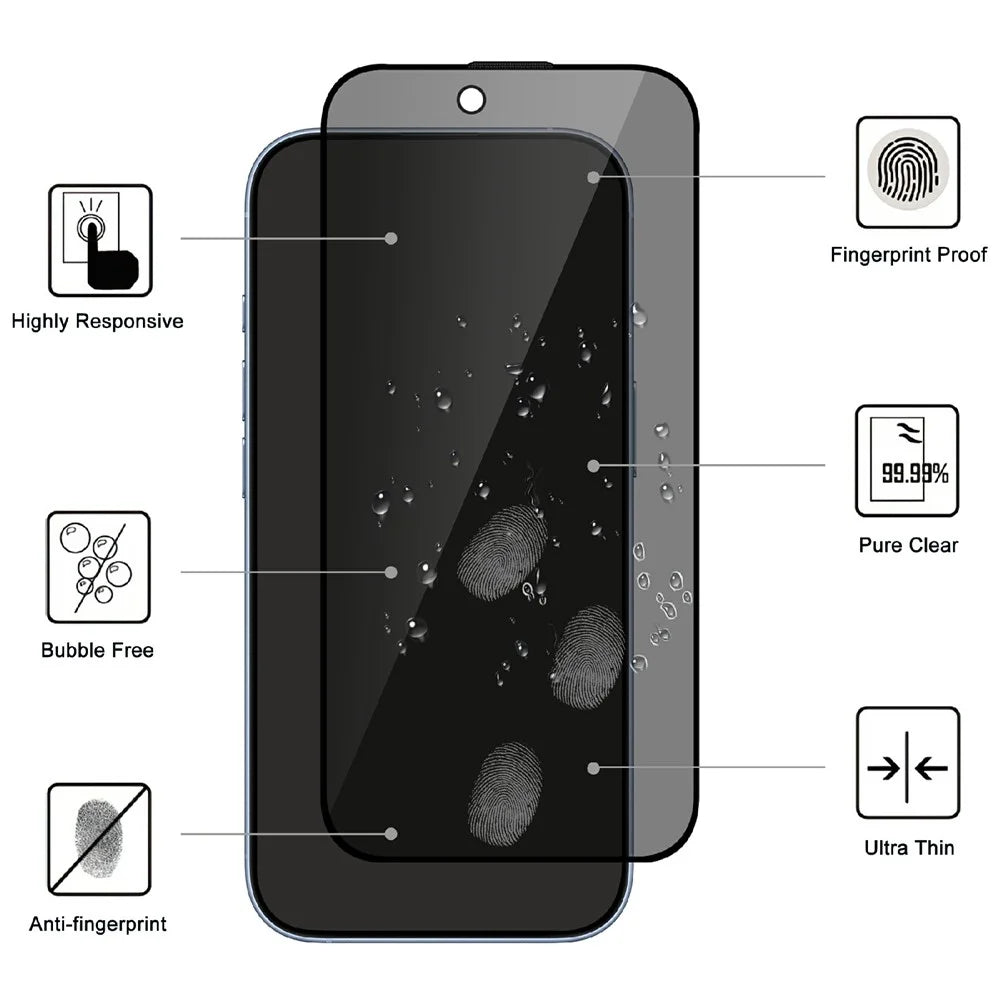 For iPhone 18 Pro Tempered Glass Screen Protector 2.5D Arc Edge Anti-Spy Film - 2