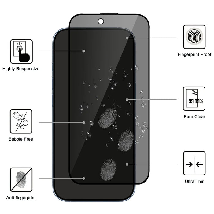 For iPhone 18 Pro Max Tempered Glass Screen Protector 2.5D Arc Edge Anti-Spy Film - 2