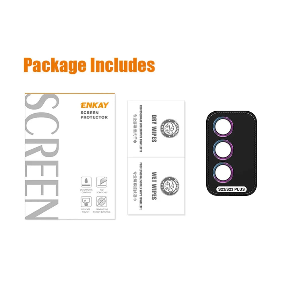 ENKAY HAT PRINCE Camera Lens Protector for Samsung Galaxy S23 / S23+,  1 Set Aluminum Alloy Ring Tempered Glass Lens Film - Black - 7