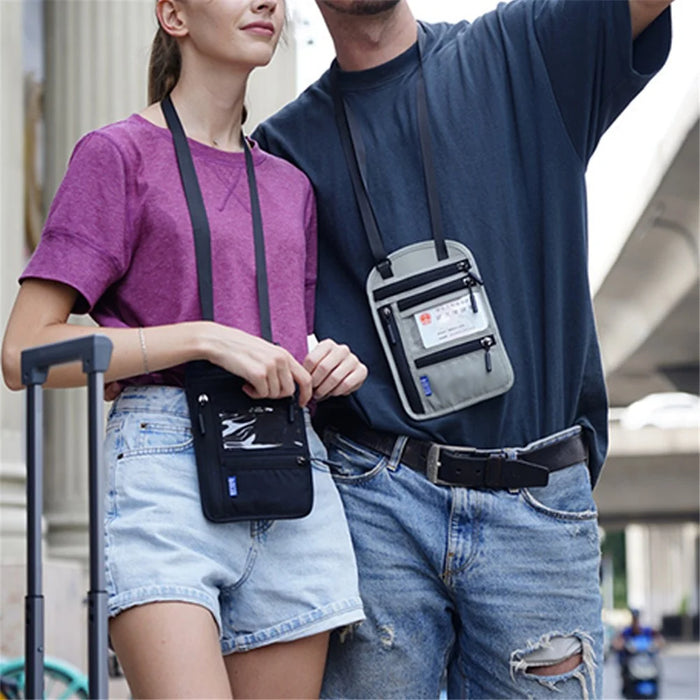 Multifunctional Halter Passport Bag RFID Blocking Crossbody Bag Ticket Document Protection Storage Pouch - Light Grey - 3