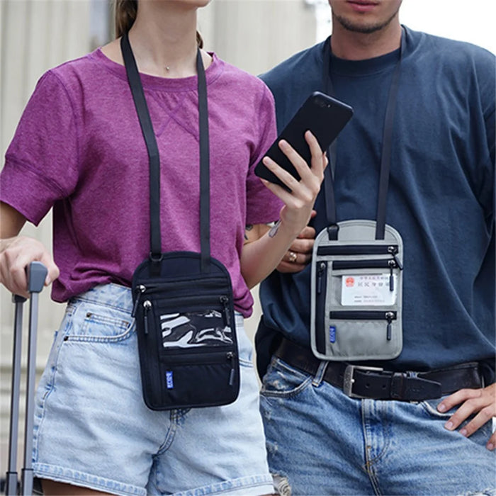 Multifunctional Halter Passport Bag RFID Blocking Crossbody Bag Ticket Document Protection Storage Pouch - Light Grey - 4