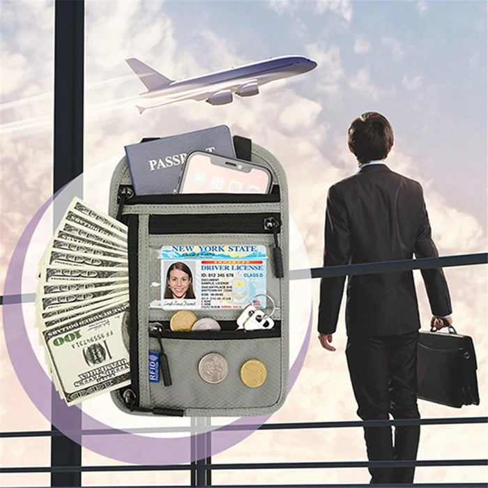Multifunctional Halter Passport Bag RFID Blocking Crossbody Bag Ticket Document Protection Storage Pouch - Light Grey - 5