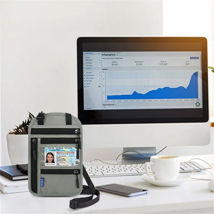 Multifunctional Halter Passport Bag RFID Blocking Crossbody Bag Ticket Document Protection Storage Pouch - Light Grey - 6
