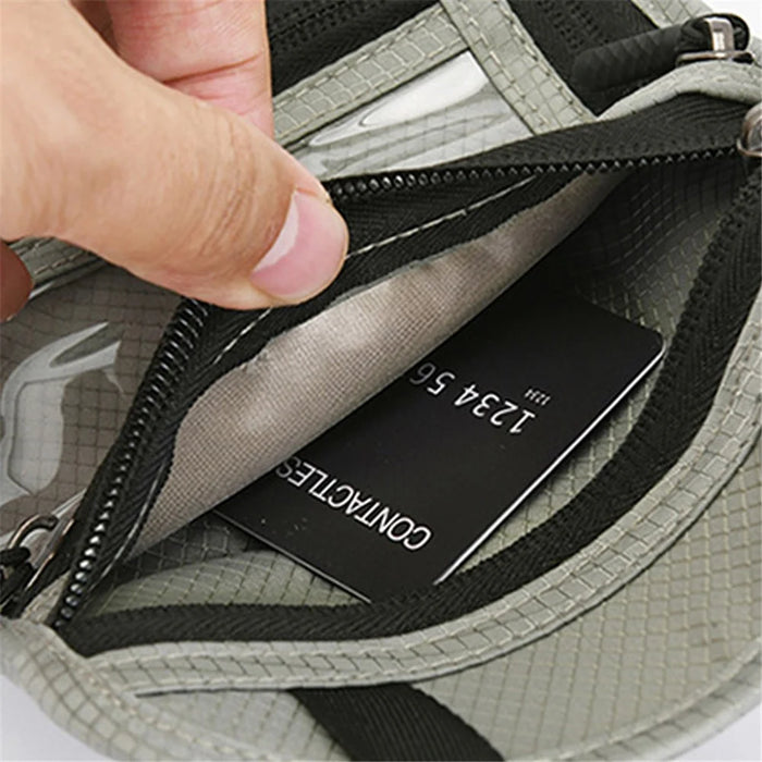 Multifunctional Halter Passport Bag RFID Blocking Crossbody Bag Ticket Document Protection Storage Pouch - Light Grey - 7