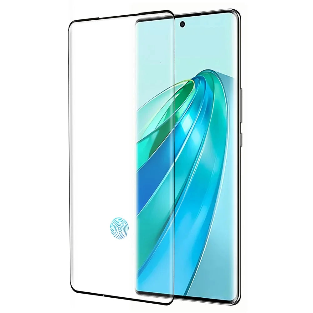 For Honor X9a 5G / Magic5 Lite 5G / X40 5G / 60 5G / 70 5G Curved Edge Tempered Glass Film Side Glue Silk Printing Screen Protector (Support Fingerprint Unlock) - 1