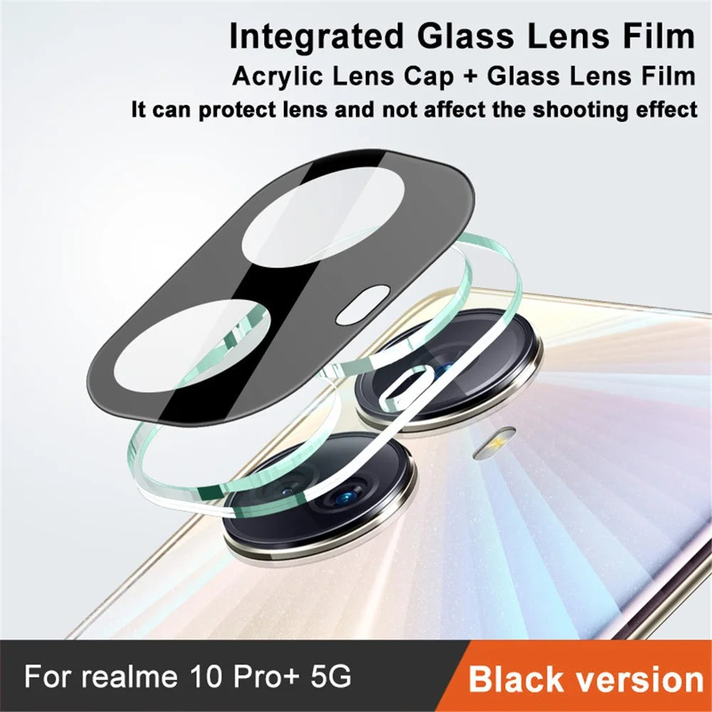 IMAK Rear Camera Lens Protector for Realme 10 Pro+ 5G (Global Version) , High Definition Tempered Glass Lens Film+Acrylic Lens Cap (Black Version) - 2