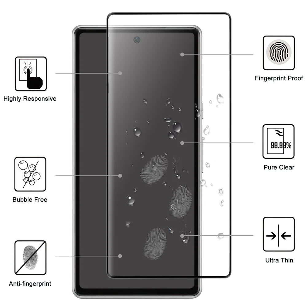 Full Glue Screen Protector for Google Pixel 7a Black Edge Anti-fingerprint HD Clear Tempered Glass Film - 2