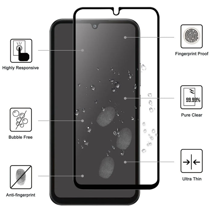 Sensitive Touch Screen Protector for Samsung Galaxy A34 5G , HD Clear Black Edge Full Glue Tempered Glass Film - 2