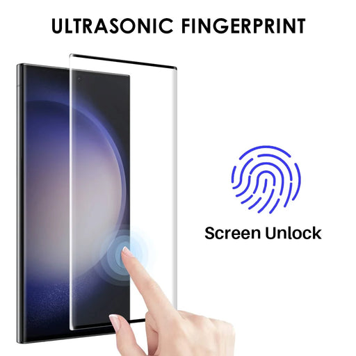 NORTHJO A+ For Samsung Galaxy S23 Ultra Curved Tempered Glass Film Side Glue Full Screen Protector (Support Fingerprint Unlock) - Black - 2