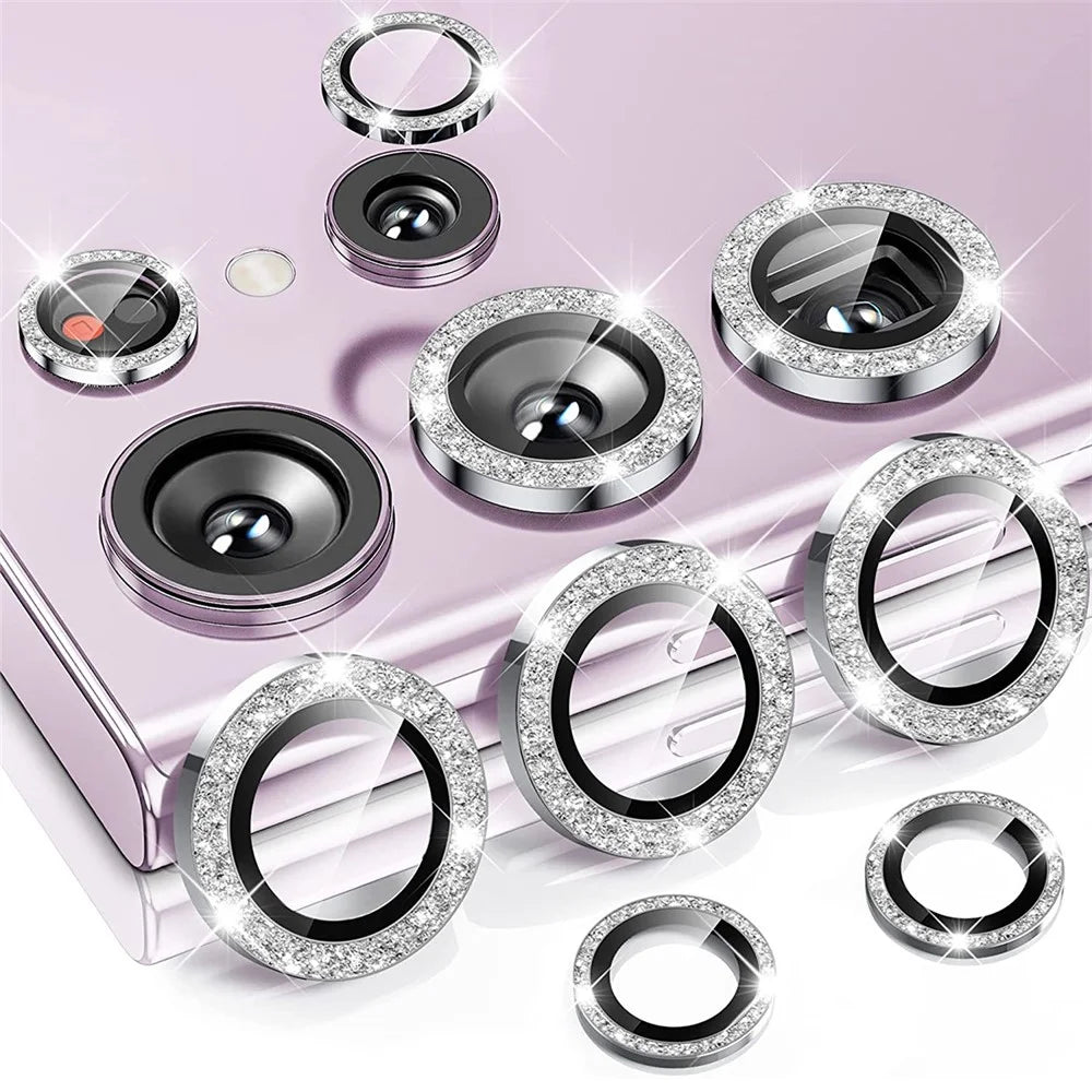 ENKAY HAT PRINCE 1 Set for Samsung Galaxy S23 Ultra Camera Lens Protector Aluminium Alloy+Tempered Glass Rhinestone Rear Lens Film - Silver - 1