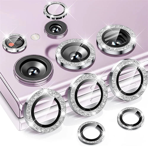 ENKAY HAT PRINCE 1 Set for Samsung Galaxy S23 Ultra Camera Lens Protector Aluminium Alloy+Tempered Glass Rhinestone Rear Lens Film - Silver - 1