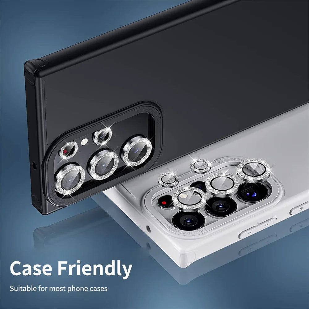 ENKAY HAT PRINCE 1 Set for Samsung Galaxy S23 Ultra Camera Lens Protector Aluminium Alloy+Tempered Glass Rhinestone Rear Lens Film - Silver - 6