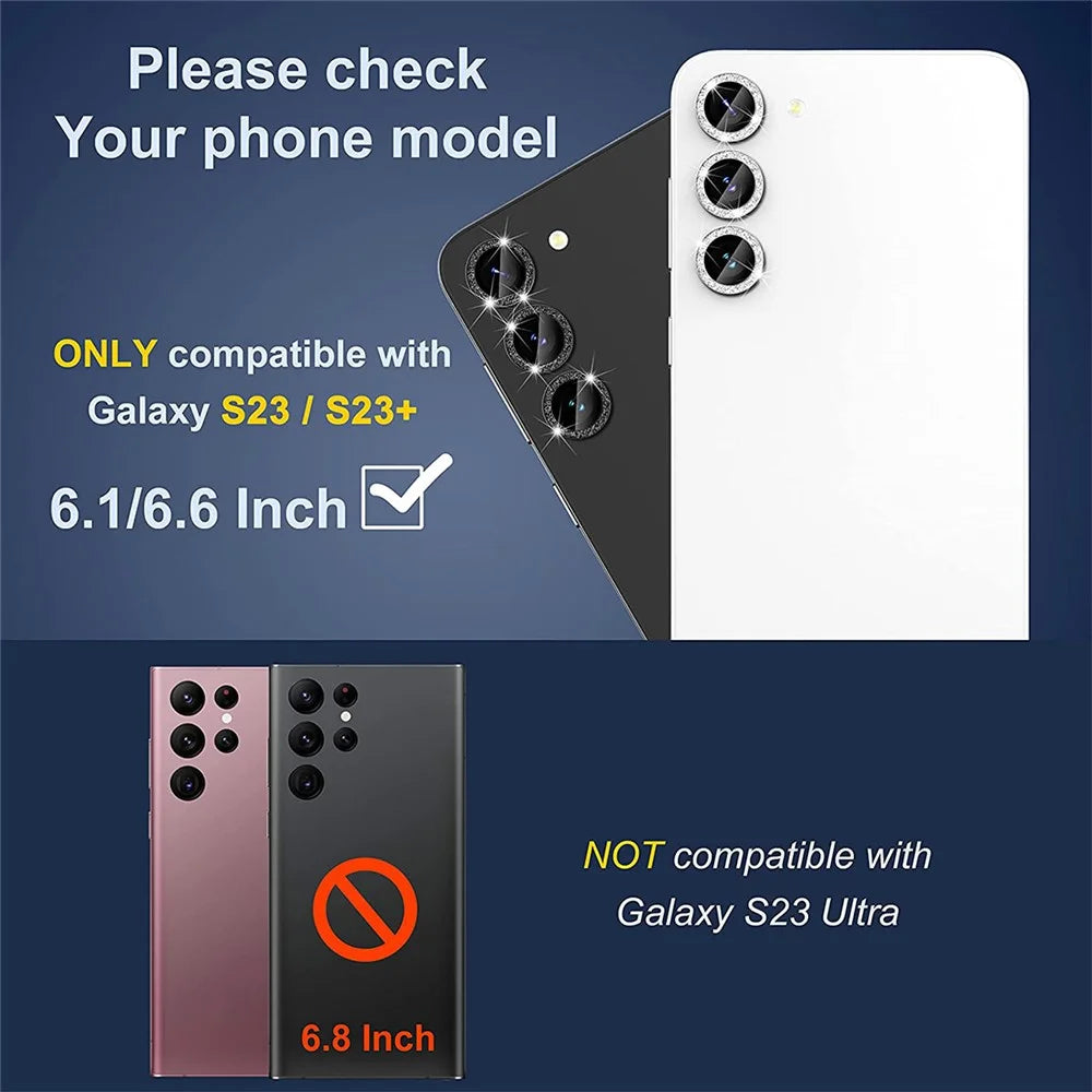 ENKAY HAT PRINCE 1 Set for Samsung Galaxy S23 / S23+ Camera Lens Film Rhinestone Aluminium Alloy+Tempered Glass Lens Protector - Silver - 6